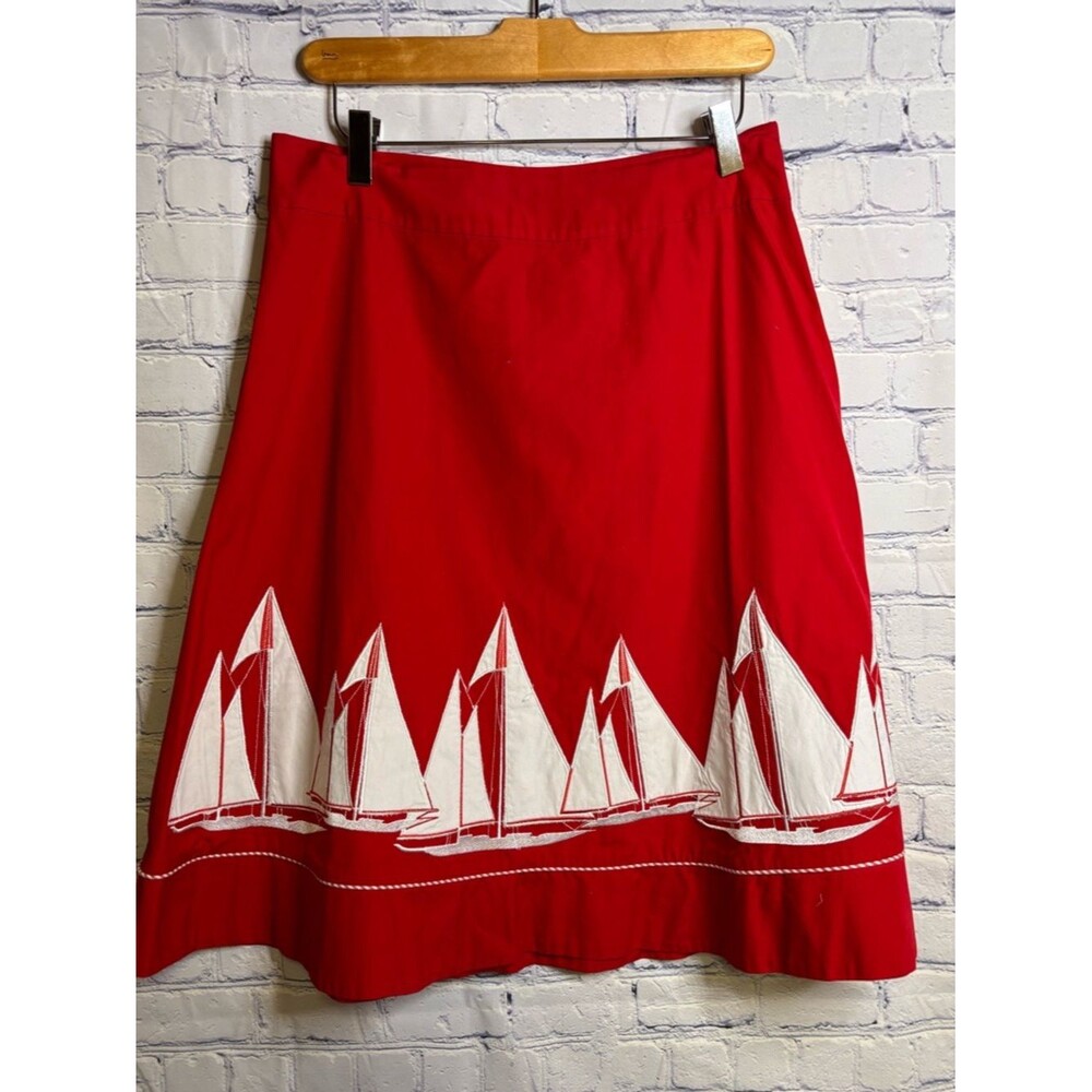 Liz Claiborne American Getaway Red White Sailboat Nautical Retro Circle Skirt 8P